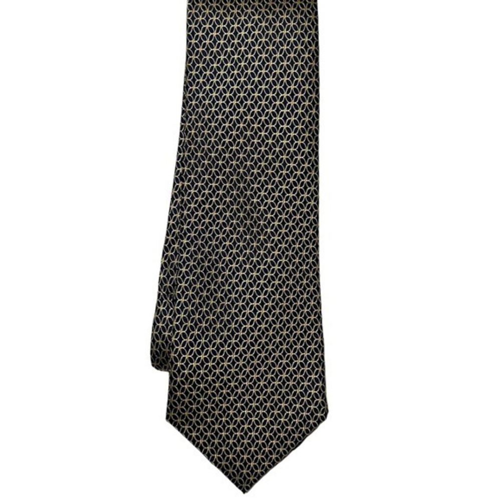 Jos. A. Bank Travelers Collection yellow gold blue geometric pattern 3.25” tie
